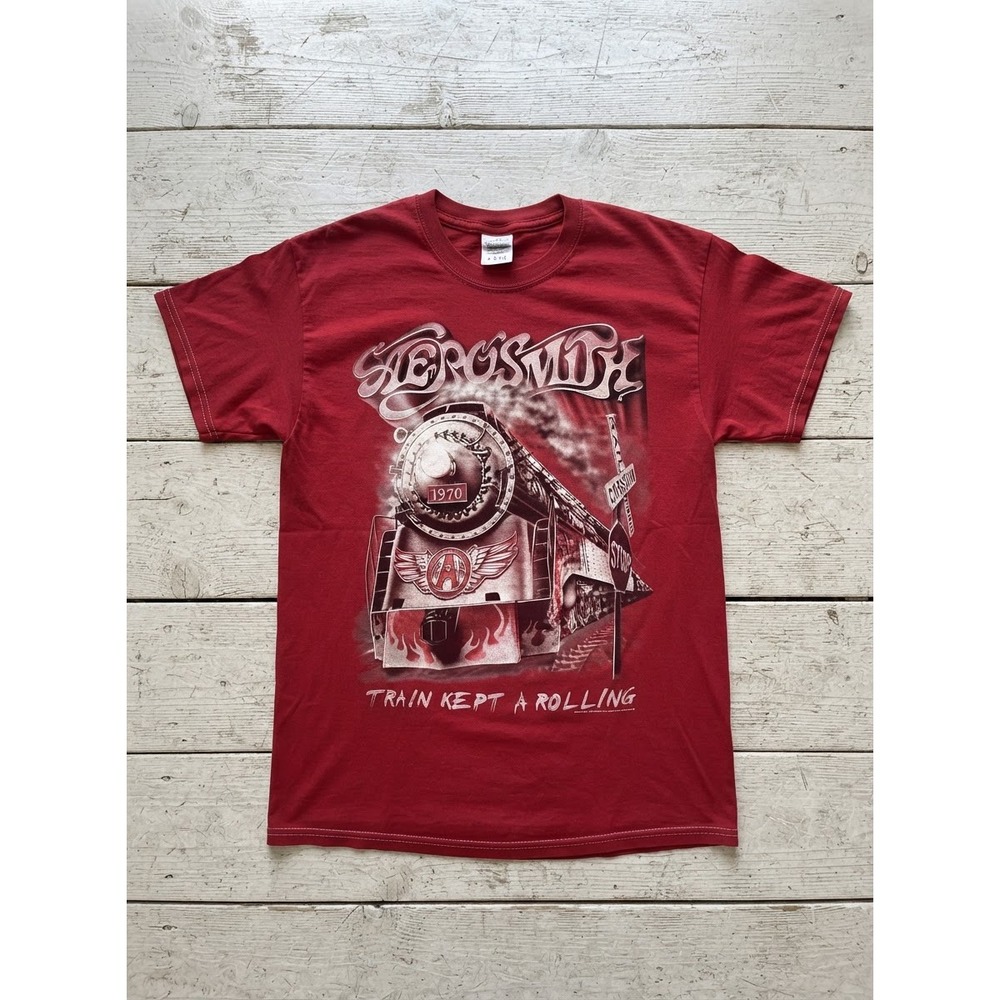 NEW Mens M Aerosmith Train Kept A Rolling Graphic T-Shirt Red 2015